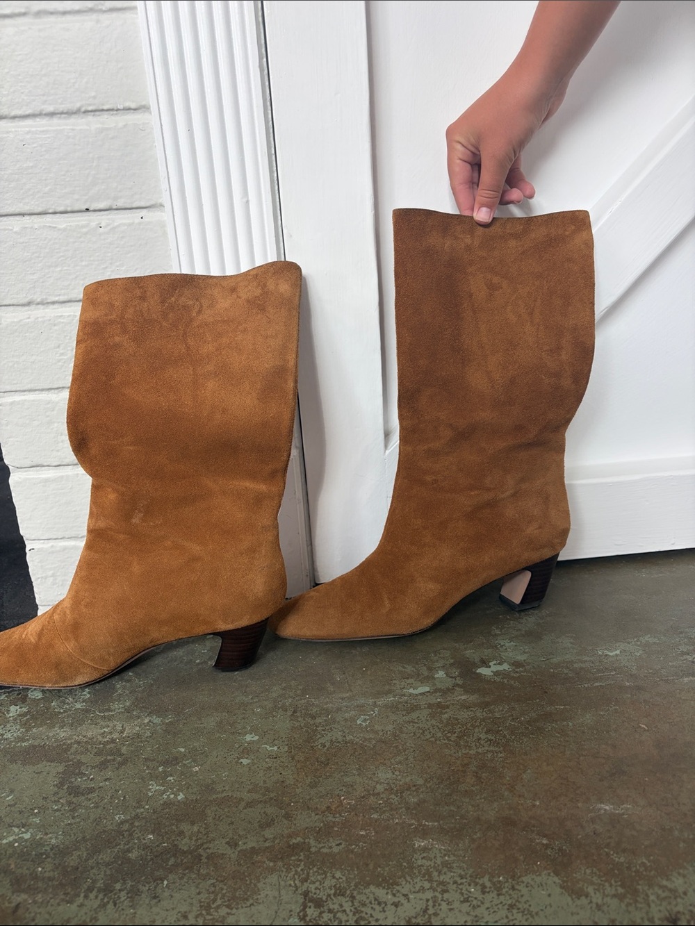 Loeffler Randall Women's Mid-Calf Suede Boots in Cognac Brown